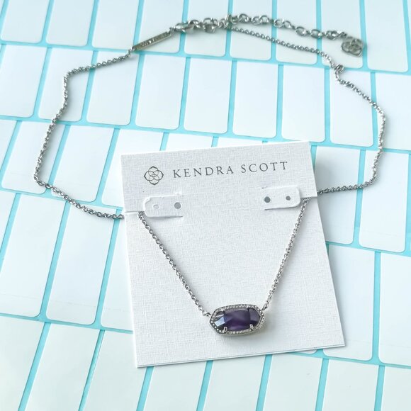 Kendra Scott Elisa Amethyst Silver Pendant Necklace with dust bag - Picture 2 of 3